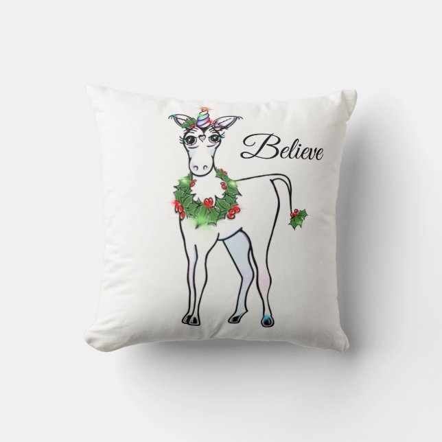 Coussin Christmas Unicorn, juste croire (Recto)