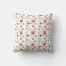 Christmas Watercolor Bells and Bows Pattern Pillow