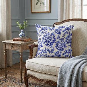 Coussin Chrysanthème bleu et blanc Décor de campagne franç