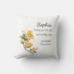 Coussin Chrysanthème de Novembre Anniversaire Personnalisé