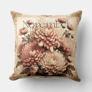 Coussin Chrysanthème de novembre Fleur de naissance Floral