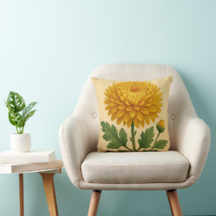 Coussin Chrysanthème vintage sur papier patiné