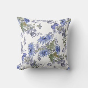 Coussin Chrysanthèmes bleus, aquarelle, aquarelle