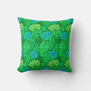 Coussin Chrysanthèmes William Morris, vert citron et aqua
