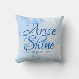 Coussin Ciel bleu inspirant, lève-toi et brille, verset bi