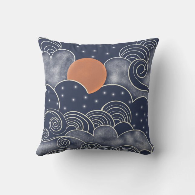 Coussin Ciel de nuit bleu Abstraite lune (Verso)