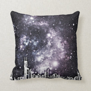 Coussin Ciel étoilé de style d'horizon comique noir et