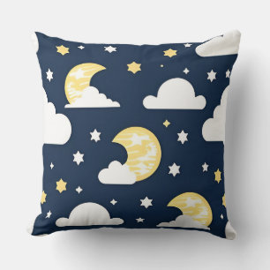 Coussin Ciel nocturne avec étoiles, lune et nuages