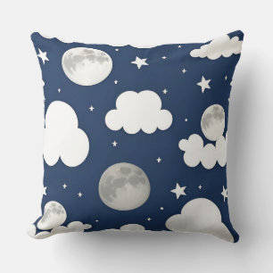Coussin Ciel nocturne avec étoiles, lune et nuages