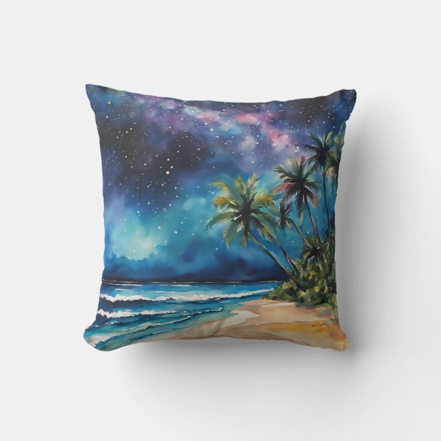Coussin Ciel nocturne de plage tropicale (Recto)