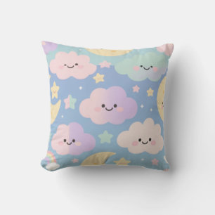 Coussin Ciel Pastel de Rêve – Nuages et Lunes de Dessin An