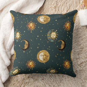 Coussin Ciel Soleil & Lune Étoile Dorée Motif Nuit (3)