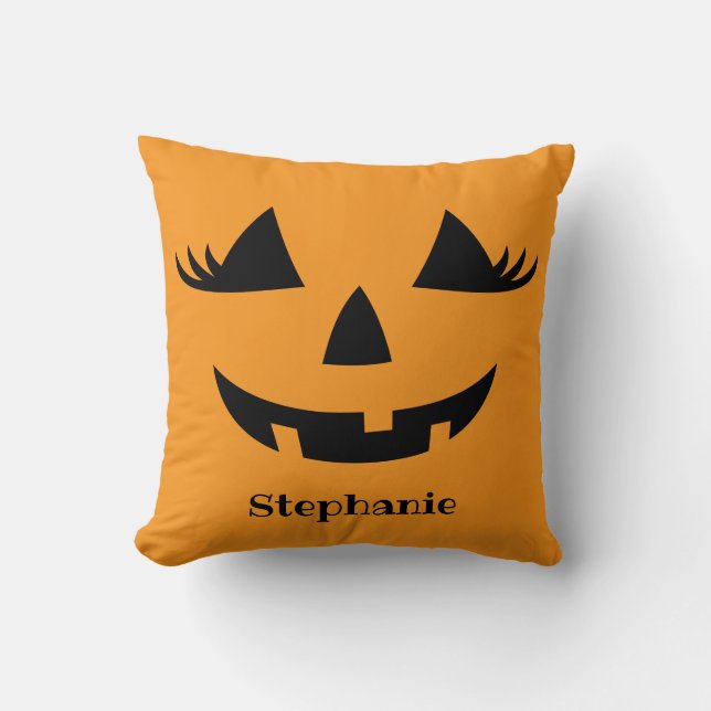 Coussin Cils de citrouille Jack O Lantern avec prénom (Recto)