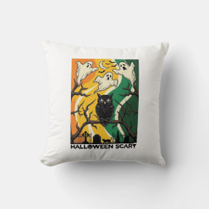 Coussin Cimetière de fantômes de hibou noir effrayant Hall