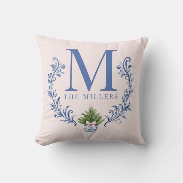 Coussin Cimetière Monogramme Bleu avec arbre de Noël (Recto)