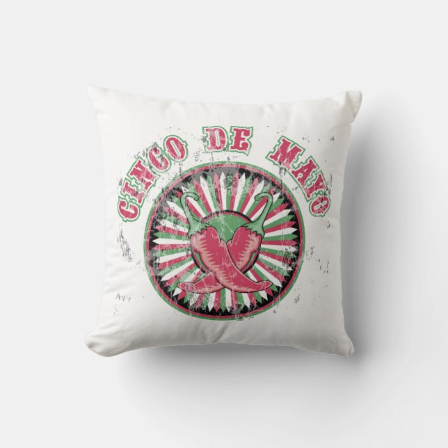 Coussin Cinco de Mayo dévêtu avec poivrons et rayures (Recto)