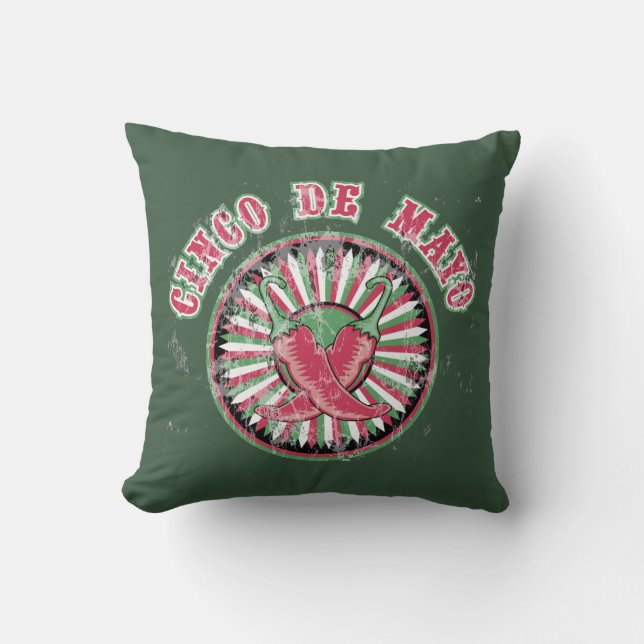 Coussin Cinco de Mayo dévêtu avec poivrons et rayures (Recto)