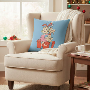 Coussin Cindy Lou Who et Max sur un cadeau