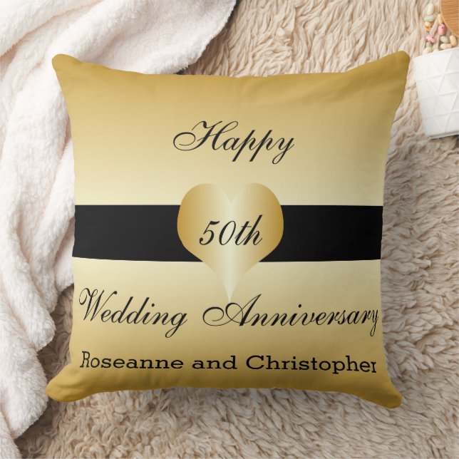 Coussin Cinquantième coeur personnalisé d'or (Couverture)