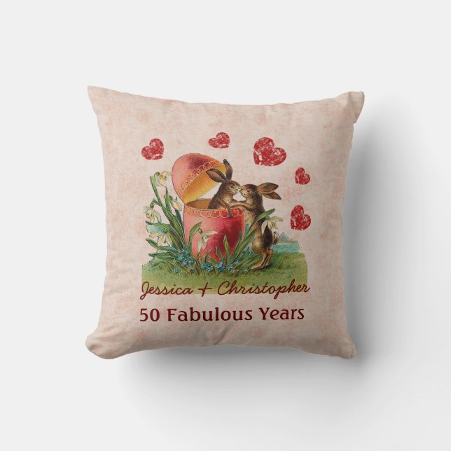 Coussin cinquantième Lapins vintages mignons (Recto)