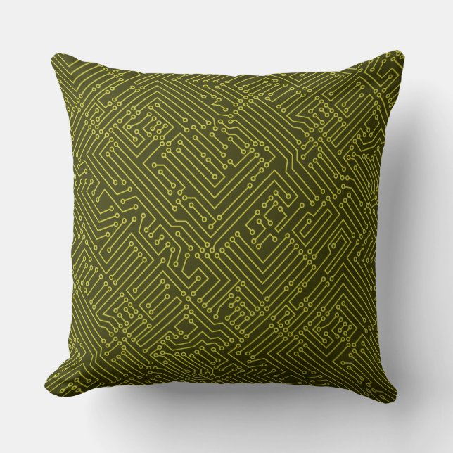 Coussin Circuitrie - Banane jaune sur l'olive foncé (Recto)