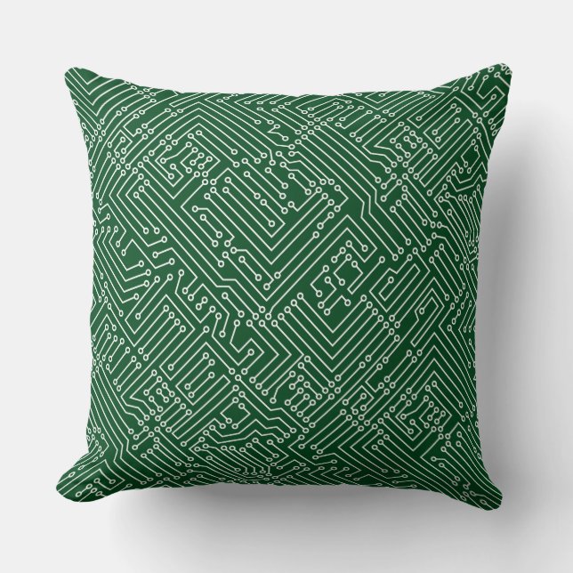 Coussin Circuitrie - Blanc sur Vert 02481c (Recto)