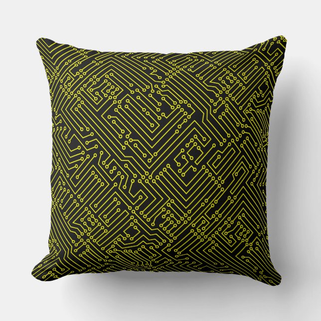 Coussin Circuitrie - Jaune sur Noir (Recto)