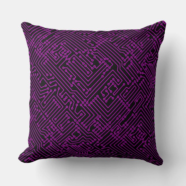 Coussin Circuitrie - Magenta en noir (Recto)
