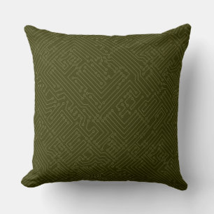 Coussin Circuitrie - Olive profond sur Olive foncé