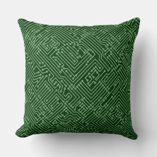 Coussin Circuitrie - Vert Fantôme sur Vert Forêt Noire
