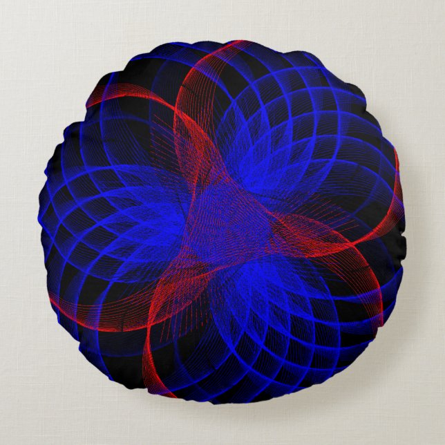 Coussin circulaire géométrique à accents bleuets t (Devant)