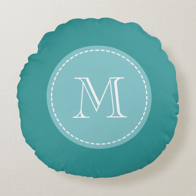 Coussin circulaire monogramme personnalisé bleu tu (Devant)