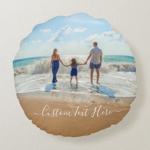 Coussin circulaire photo personnalisé avec texte p