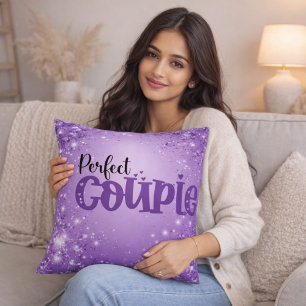 Coussin Citation d'amour scintillante violet romantique