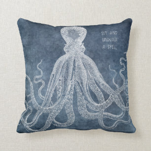 Coussin Citation d'aquarelle bleu octopus twilight Vintage