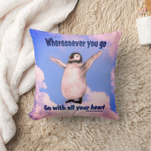 Coussin Citation d'attitude de Penguin Confucius Inspirati