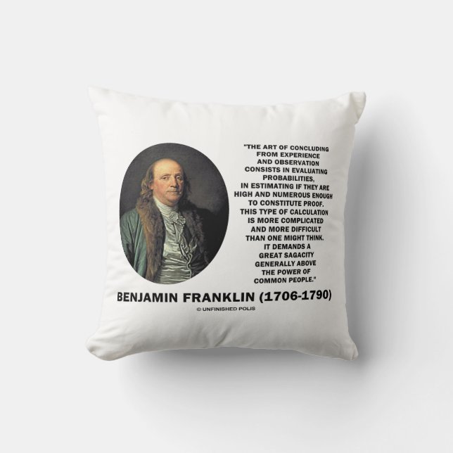 Coussin Citation de Benjamin Franklin évaluant les probabi (Recto)