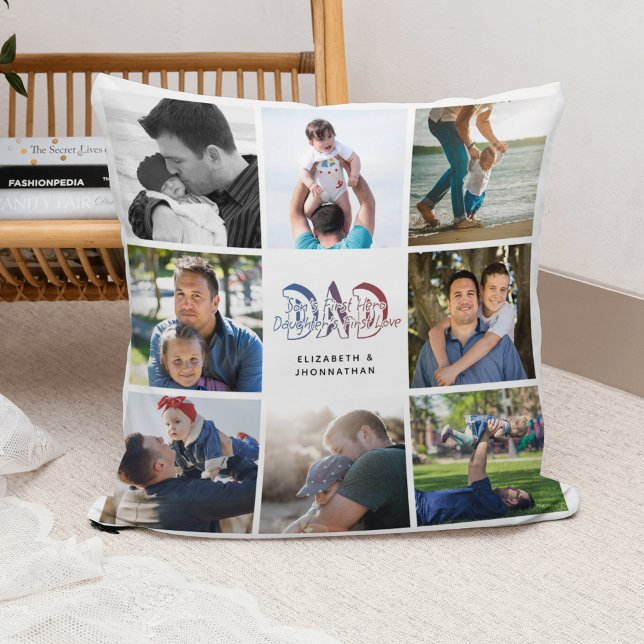 Coussin Citation de DAD Son & Fille Photo Collage Nom de f (Créateur téléchargé)