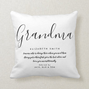 Coussin Citation de grand-mère noir et blanc