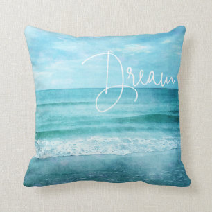 Coussin Citation Dream Yoga Plage Retro Turquoise Océan Bl