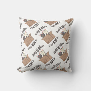 Coussin Citation drôle Accueil est où est votre chat