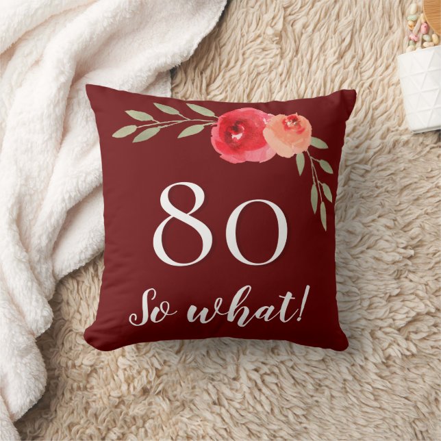 Coussin Citation drôle Aquarelle Rouge Rose 80e anniversai (Couverture)