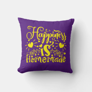 Coussin Citation du bonheur inspirant pourpre jaune