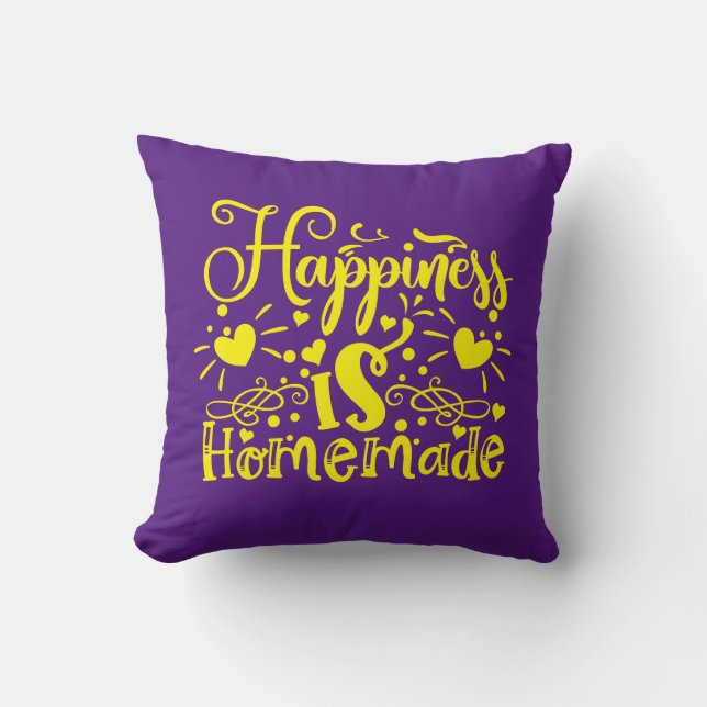 Coussin Citation du bonheur inspirant pourpre jaune (Recto)