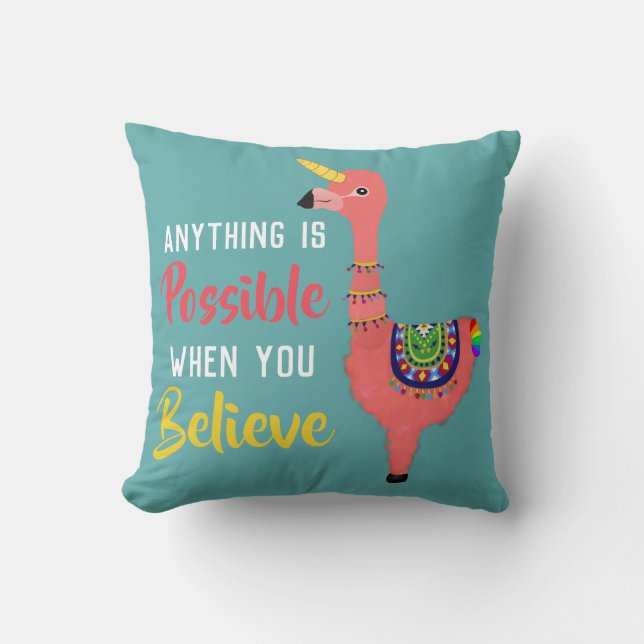 Coussin Citation du Flamant rose Unicorne Rose Cute Llama  (Recto)
