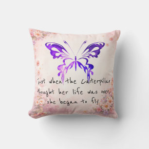 Coussin Citation Inspirante Papillon Violet