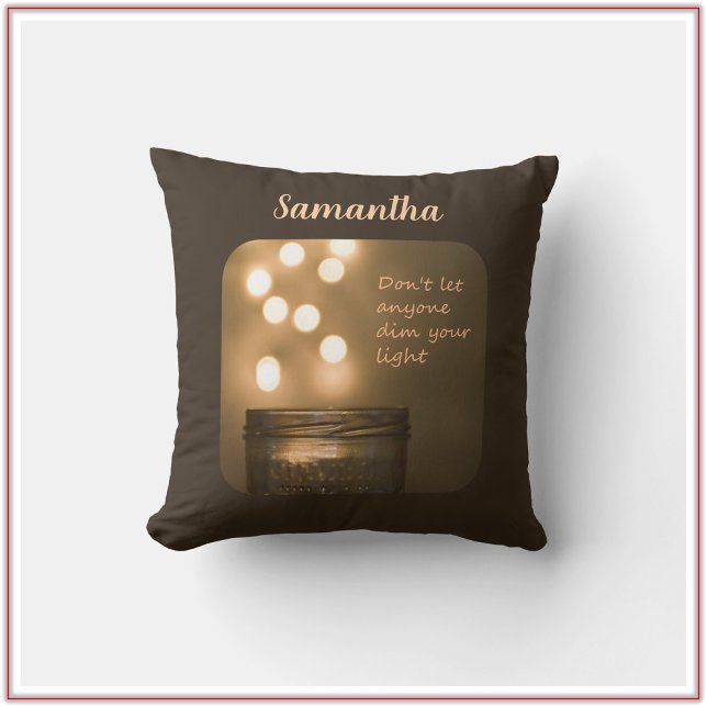 Coussin Citation Inspirationnelle Lumières Brown Bokeh (Créateur téléchargé)