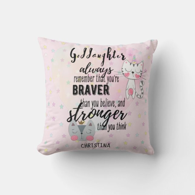 Coussin Citation Motivationnelle GODDAUGHTER Cat mignon Ro (Recto)