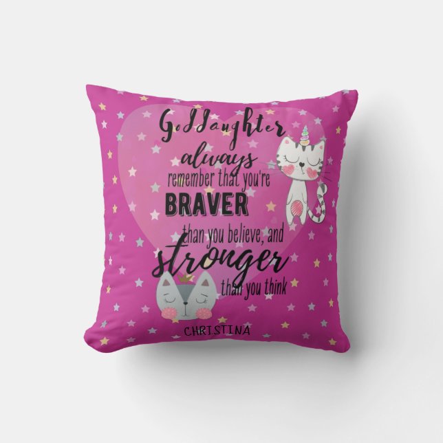 Coussin Citation Motivationnelle GODDAUGHTER Cat mignon Ro (Recto)