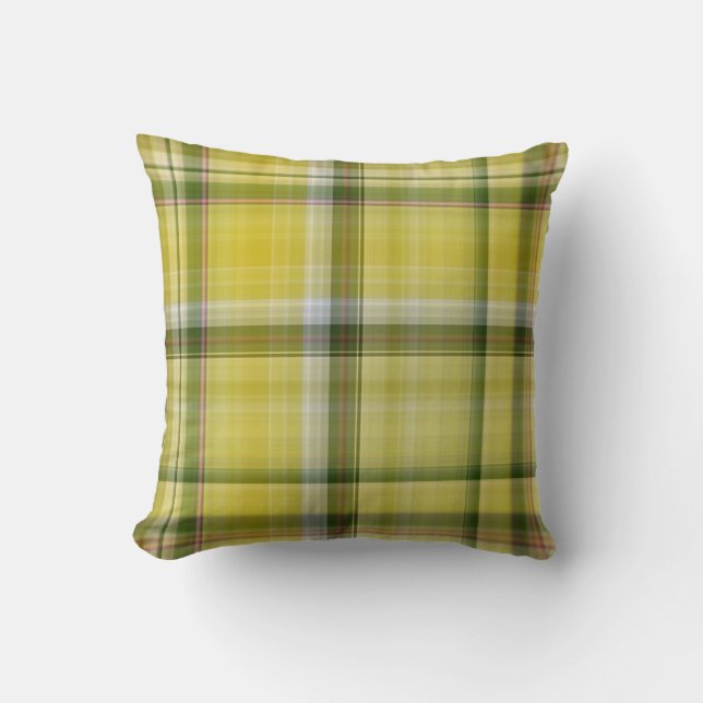 Coussin Citron arbre jaune et vert à carreaux (Recto)